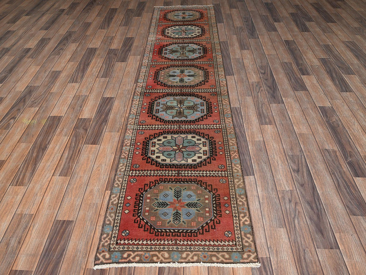 2'1" x 9'7" Vintage Hand Knotted Orange Wool Runner Oriental Rug - MOA1022217