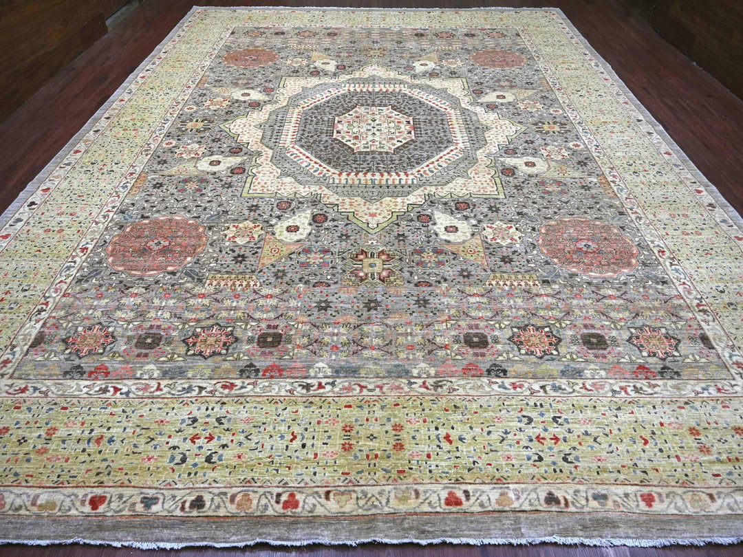 12'1" x 15'5" New Hand Knotted Grey Wool Rectangle Oriental Rug - MOA10222180