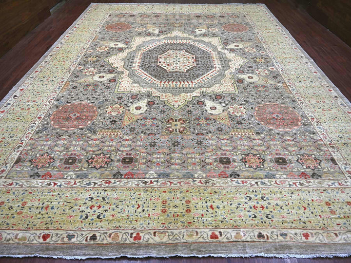 12'1" x 15'5" New Hand Knotted Grey Wool Rectangle Oriental Rug - MOA10222180