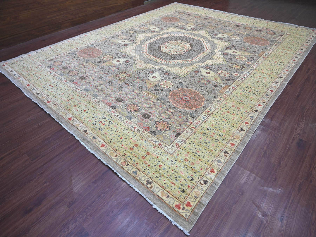 12'1" x 15'5" New Hand Knotted Grey Wool Rectangle Oriental Rug - MOA10222180