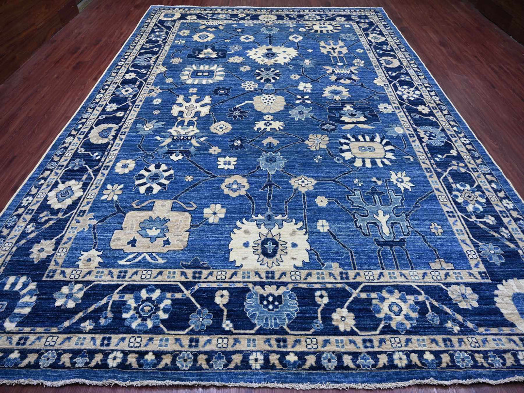 9'9" x 13'7" New Hand Knotted Blue Wool Rectangle Oriental Rug - MOA10222182