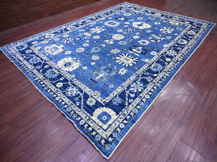 9'9" x 13'7" New Hand Knotted Blue Wool Rectangle Oriental Rug - MOA10222182