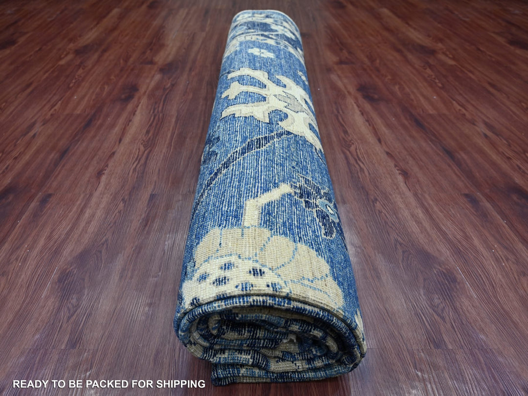 9'9" x 13'7" New Hand Knotted Blue Wool Rectangle Oriental Rug - MOA10222182