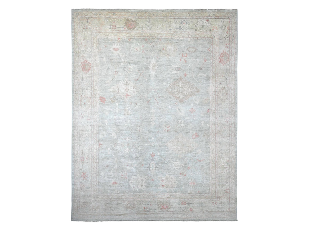11'5" x 14'7" New Hand Knotted Green Wool Rectangle Oriental Rug - MOA10222183