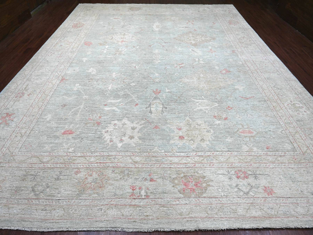 11'5" x 14'7" New Hand Knotted Green Wool Rectangle Oriental Rug - MOA10222183