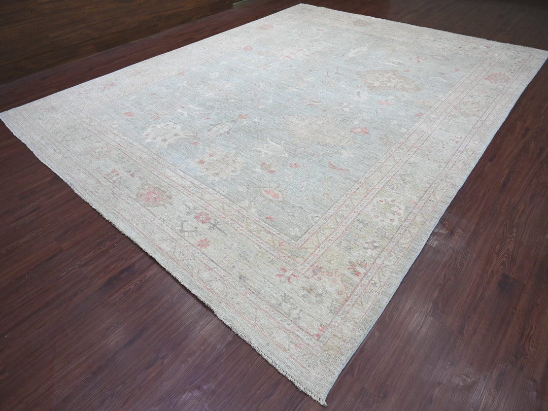 11'5" x 14'7" New Hand Knotted Green Wool Rectangle Oriental Rug - MOA10222183