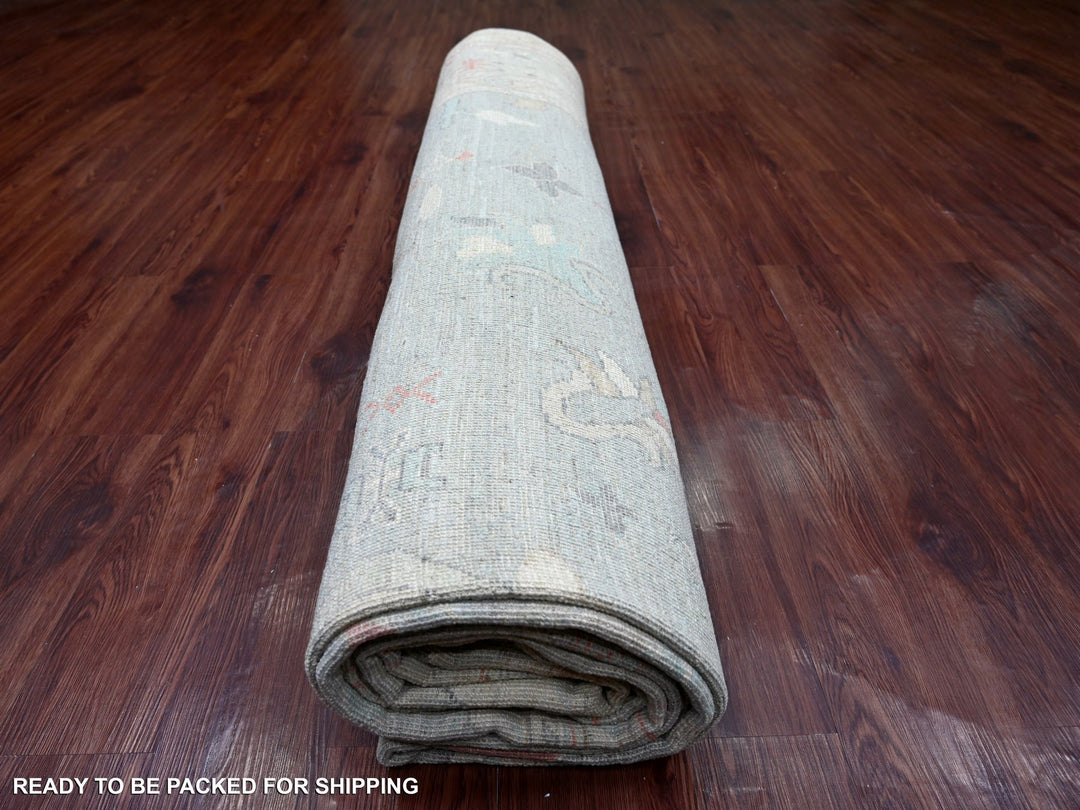 11'5" x 14'7" New Hand Knotted Green Wool Rectangle Oriental Rug - MOA10222183