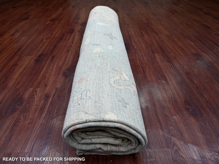 11'5" x 14'7" New Hand Knotted Green Wool Rectangle Oriental Rug - MOA10222183