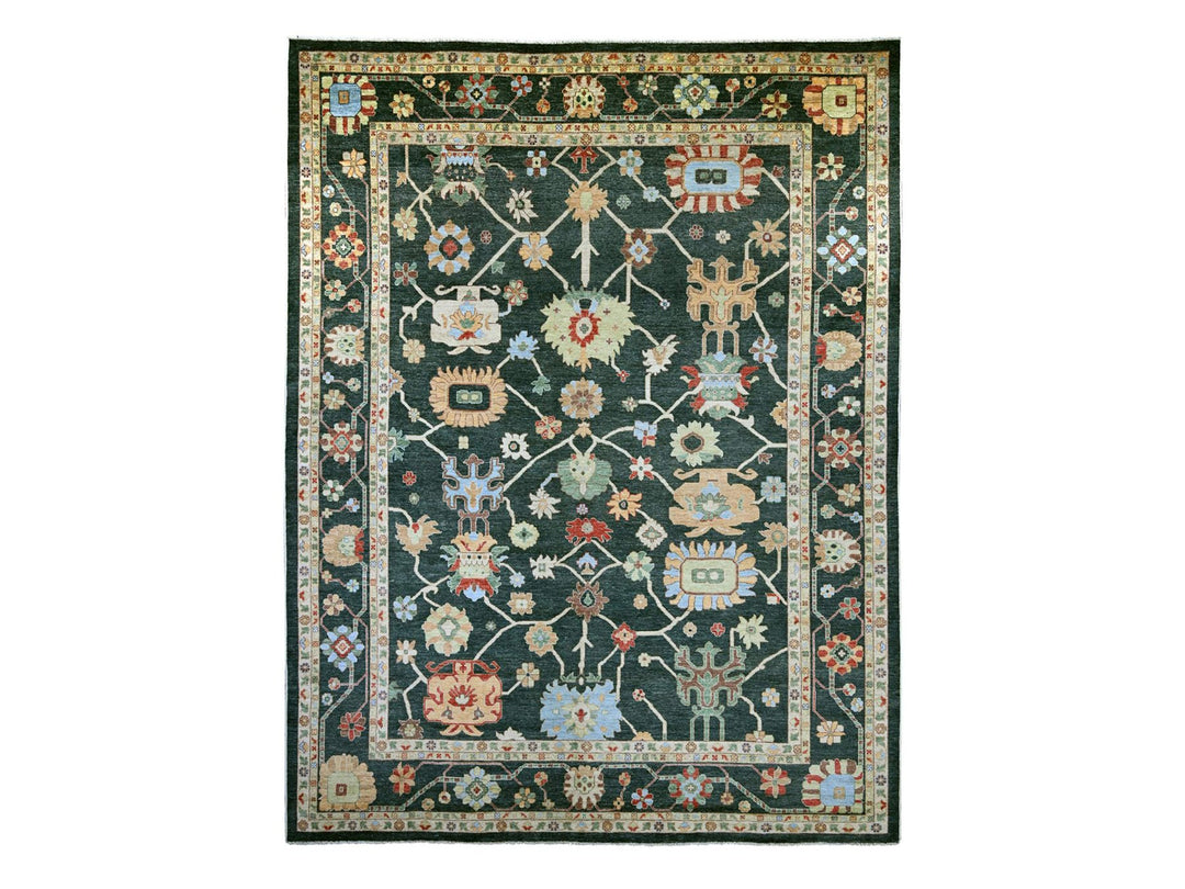 12'1" x 15'7" New Hand Knotted Green Wool Rectangle Oriental Rug - MOA10222184