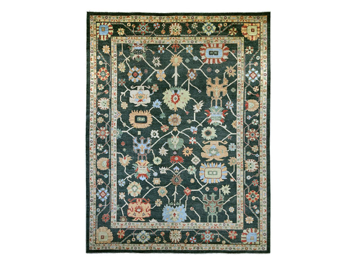 12'1" x 15'7" New Hand Knotted Green Wool Rectangle Oriental Rug - MOA10222184