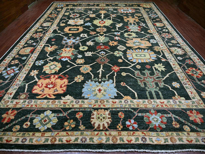 12'1" x 15'7" New Hand Knotted Green Wool Rectangle Oriental Rug - MOA10222184