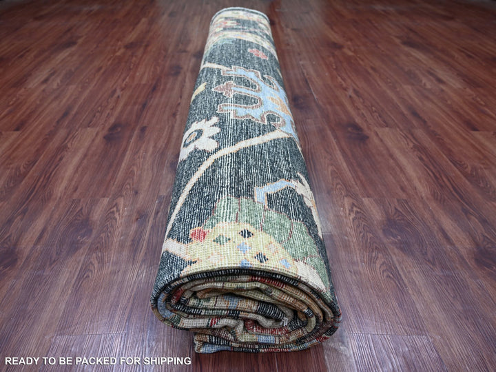 12'1" x 15'7" New Hand Knotted Green Wool Rectangle Oriental Rug - MOA10222184