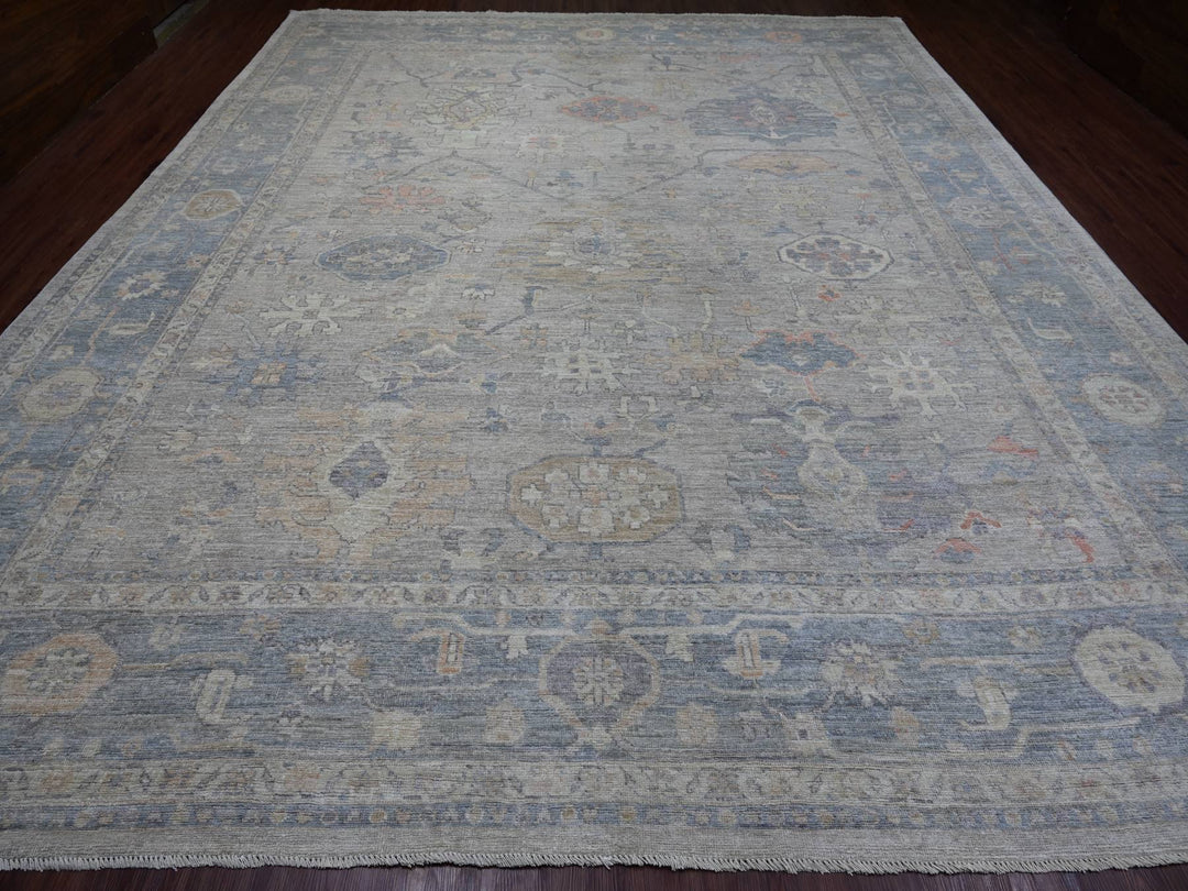 11'10" x 14'6" New Hand Knotted Grey Wool Rectangle Oriental Rug - MOA10222185