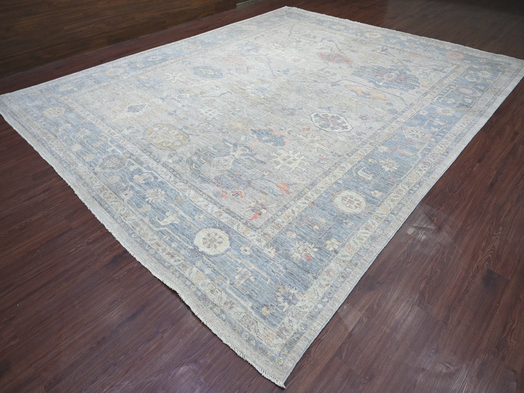 11'10" x 14'6" New Hand Knotted Grey Wool Rectangle Oriental Rug - MOA10222185