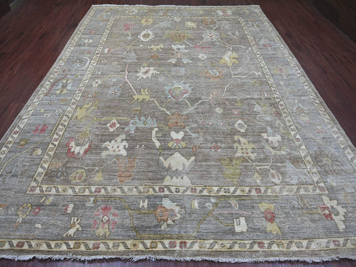 9'3" x 11'10" New Hand Knotted Brown Wool Rectangle Oriental Rug - MOA10222187