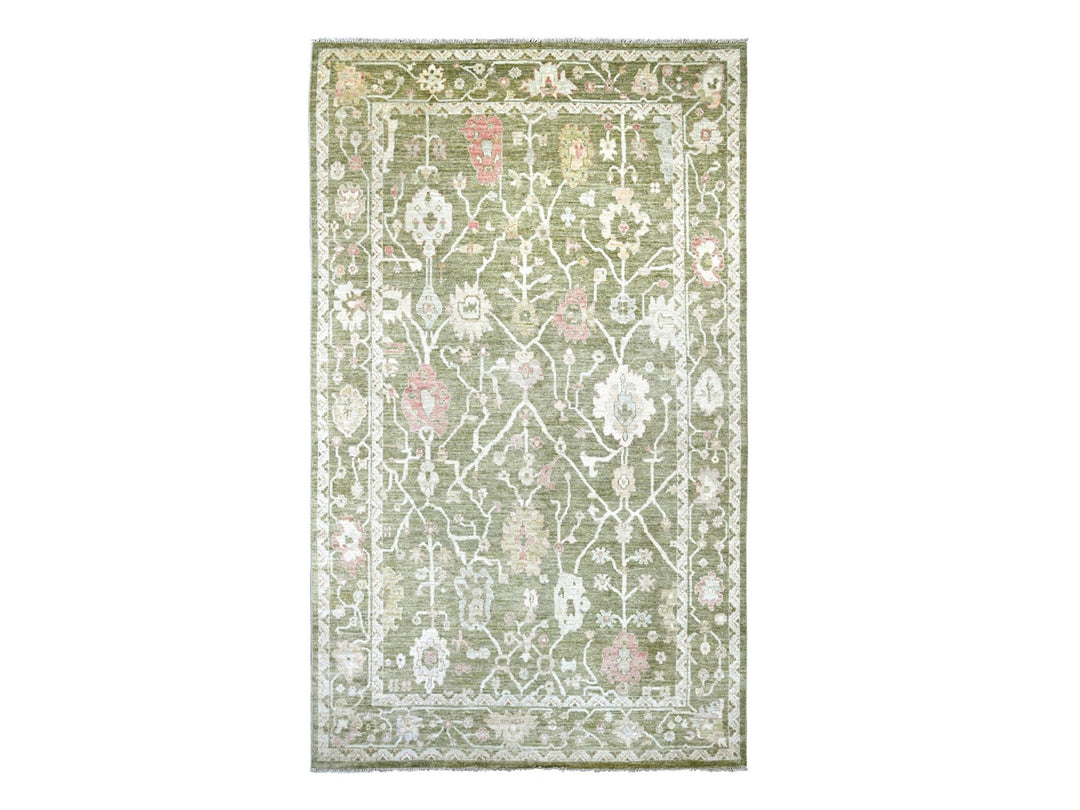 7'0" x 11'10" New Hand Knotted Green Wool Rectangle Oriental Rug - MOA10222188