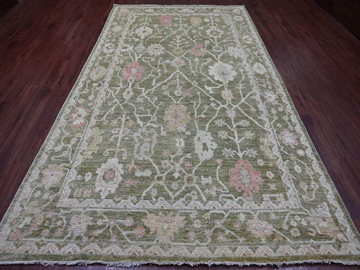 7'0" x 11'10" New Hand Knotted Green Wool Rectangle Oriental Rug - MOA10222188