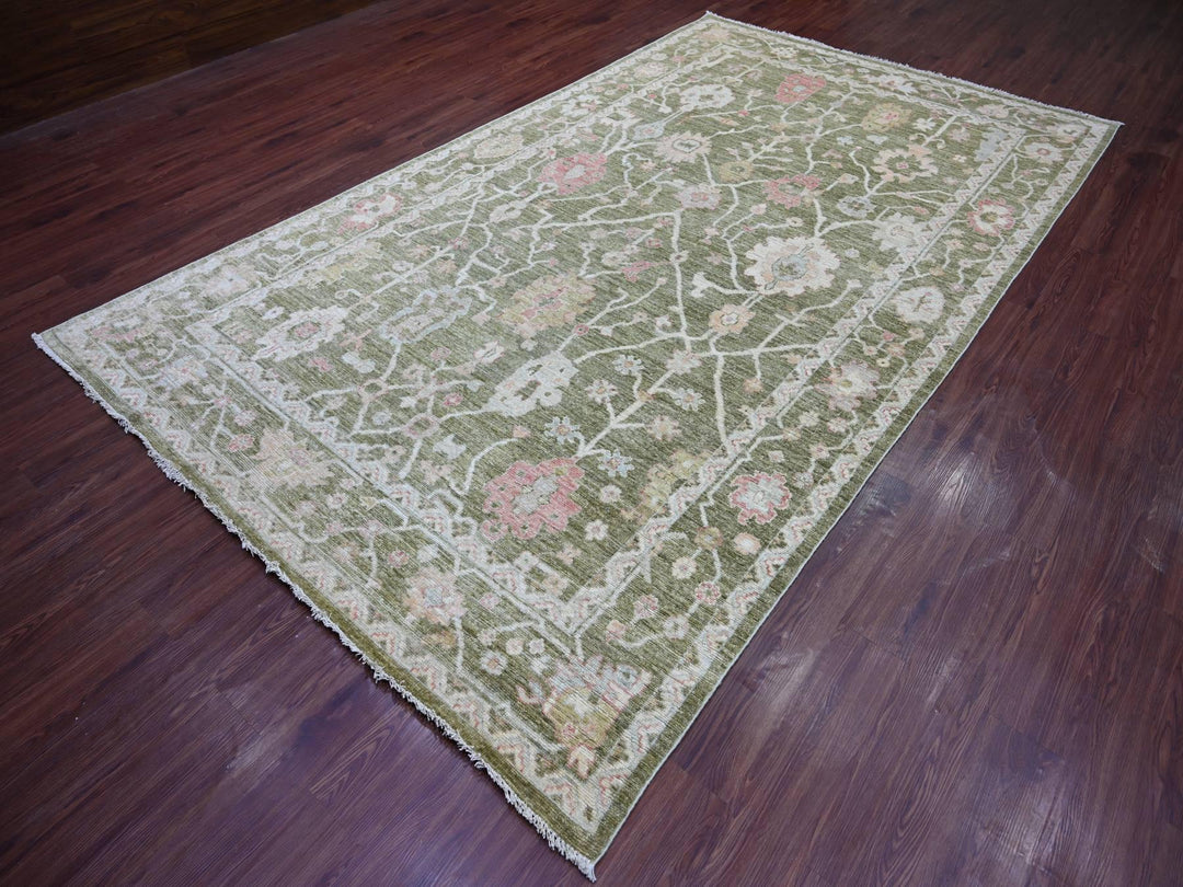7'0" x 11'10" New Hand Knotted Green Wool Rectangle Oriental Rug - MOA10222188