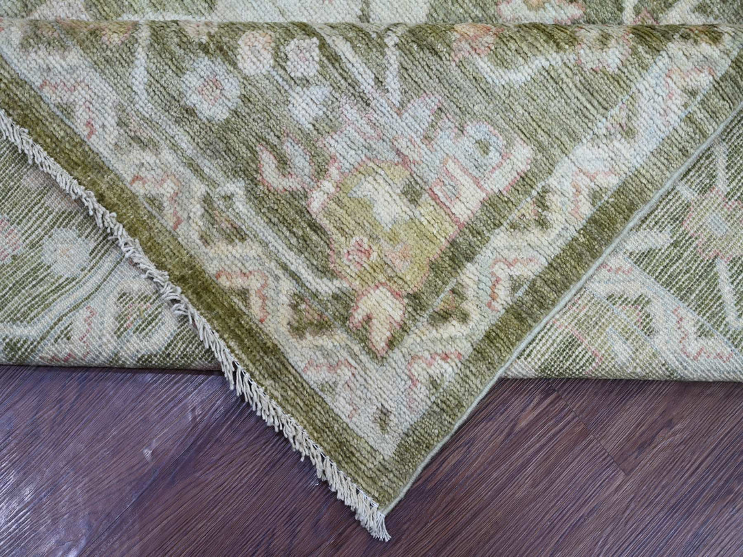 7'0" x 11'10" New Hand Knotted Green Wool Rectangle Oriental Rug - MOA10222188