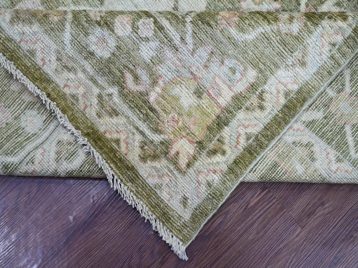 7'0" x 11'10" New Hand Knotted Green Wool Rectangle Oriental Rug - MOA10222188