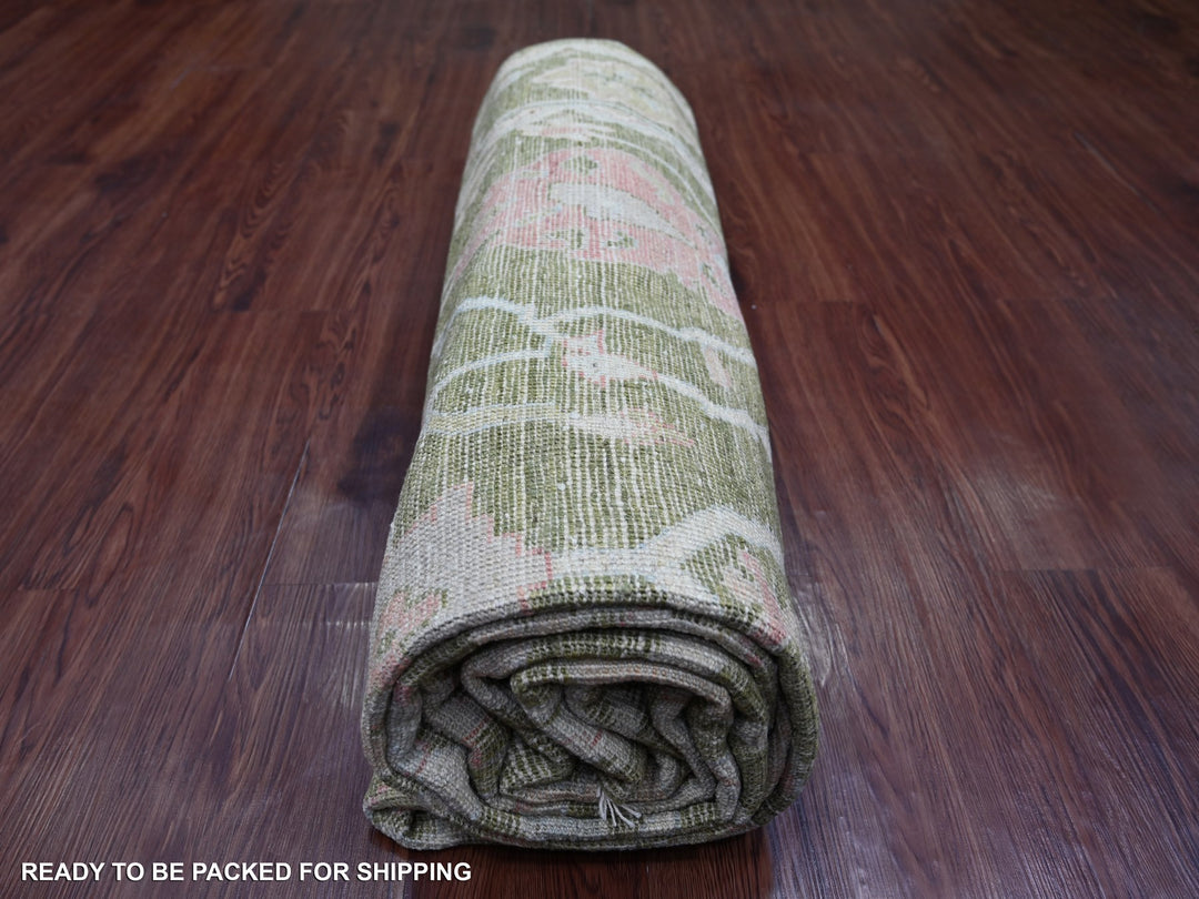 7'0" x 11'10" New Hand Knotted Green Wool Rectangle Oriental Rug - MOA10222188