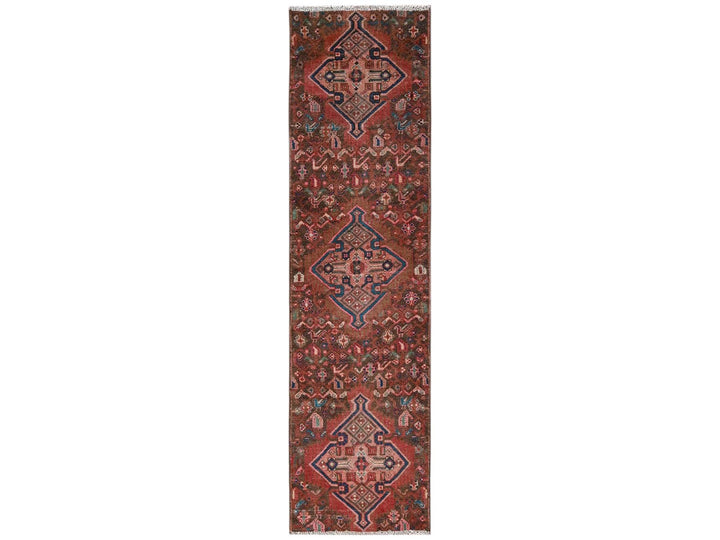1'10" x 6'10" Vintage Hand Knotted Red Wool Runner Oriental Rug - MOA1022218