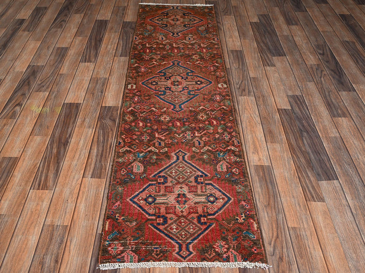 1'10" x 6'10" Vintage Hand Knotted Red Wool Runner Oriental Rug - MOA1022218