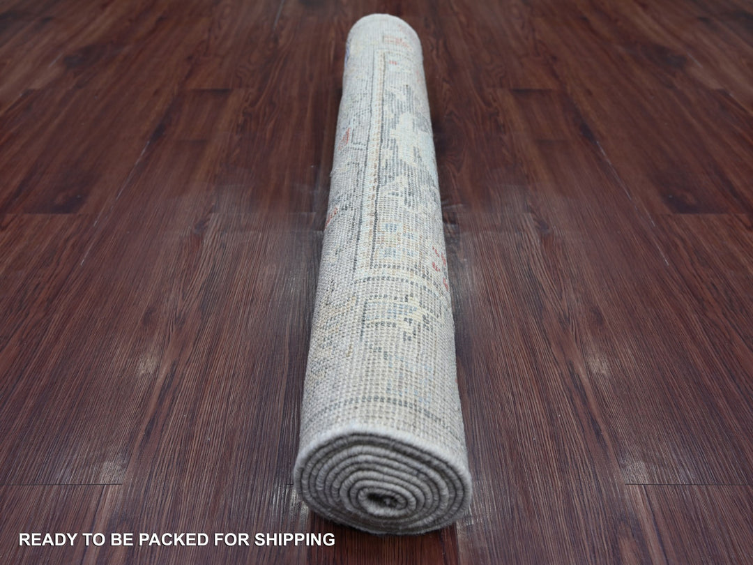 3'3" x 7'10" New Hand Knotted Grey Wool Runner Oriental Rug - MOA10222192