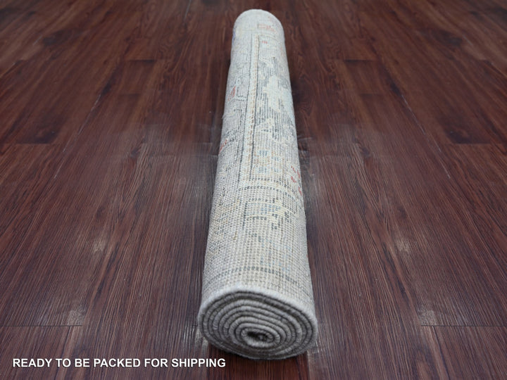 3'3" x 7'10" New Hand Knotted Grey Wool Runner Oriental Rug - MOA10222192