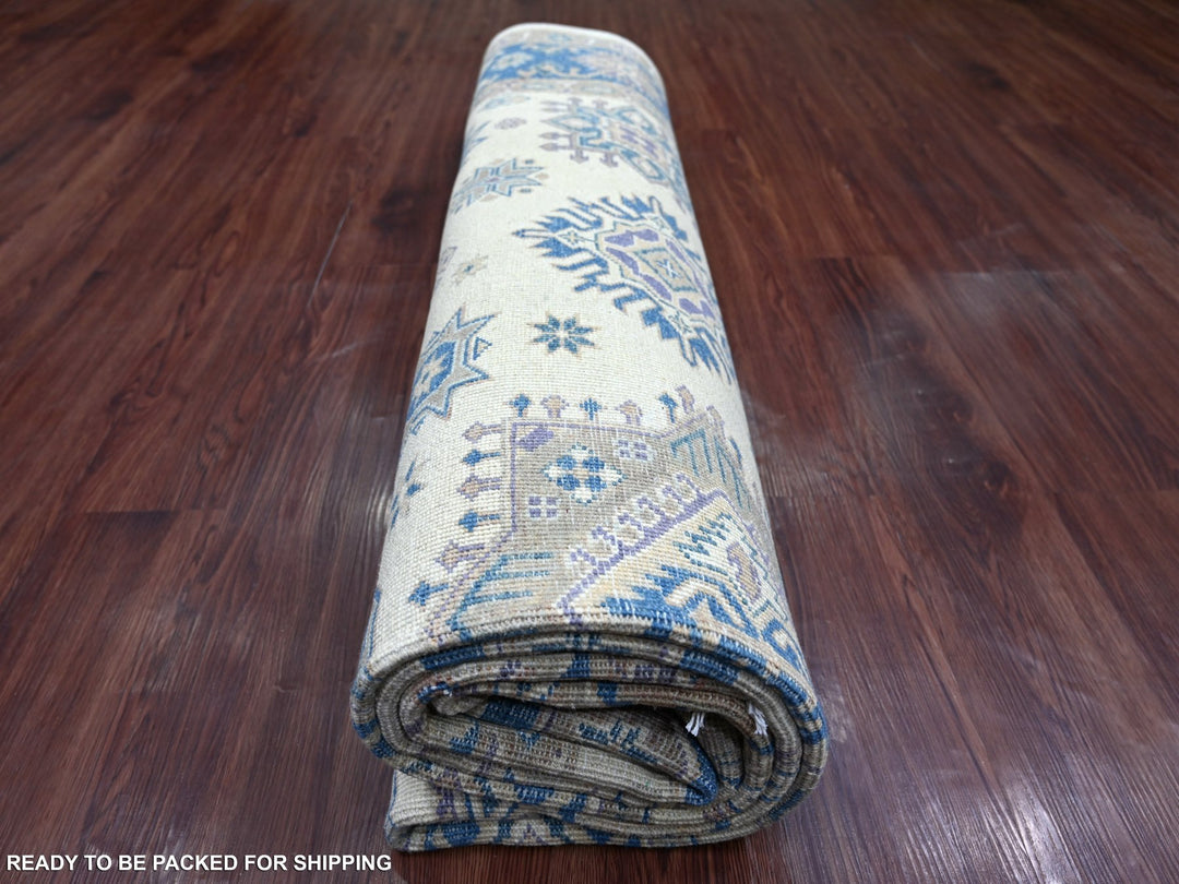 7'9" x 9'3" New Hand Knotted Ivory Wool Rectangle Oriental Rug - MOA10222196
