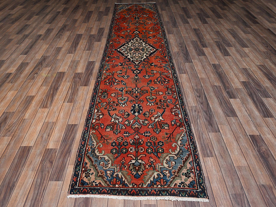 2'9" x 12'2" Vintage Hand Knotted Orange Wool Runner Oriental Rug - MOA1022219