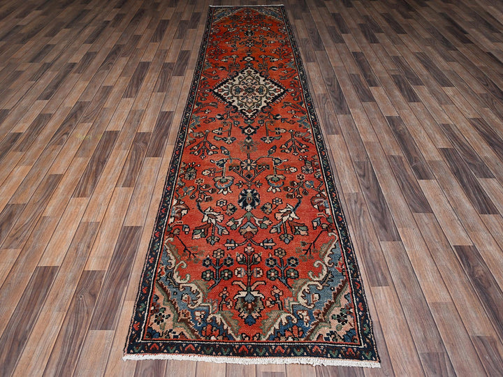 2'9" x 12'2" Vintage Hand Knotted Orange Wool Runner Oriental Rug - MOA1022219