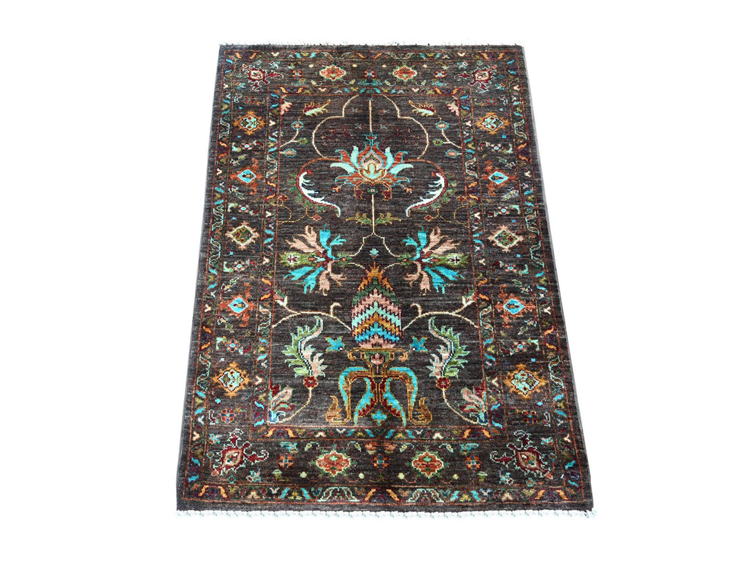 2'8" x 3'8" New Hand Knotted Brown Wool Rectangle Oriental Rug - MOA10222200