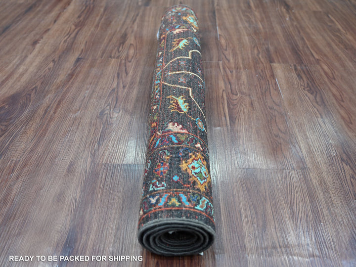 2'8" x 3'8" New Hand Knotted Brown Wool Rectangle Oriental Rug - MOA10222200