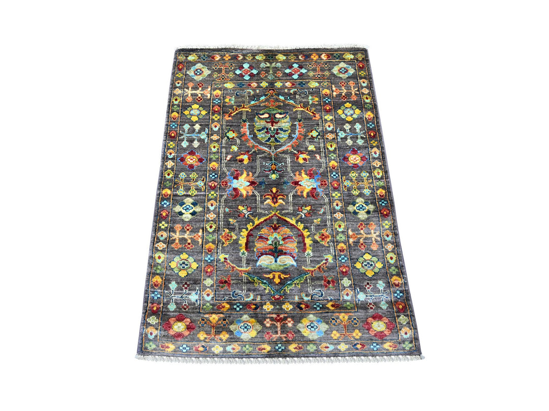 2'9" x 3'11" New Hand Knotted Grey Wool Rectangle Oriental Rug - MOA10222206