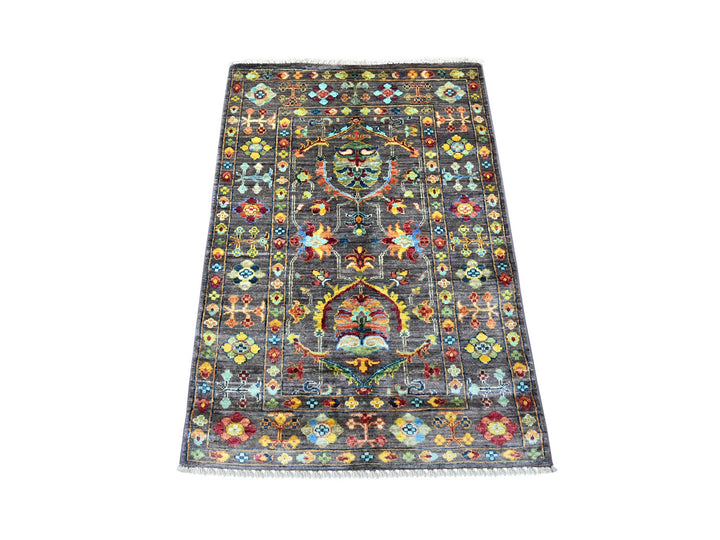 2'9" x 3'11" New Hand Knotted Grey Wool Rectangle Oriental Rug - MOA10222206