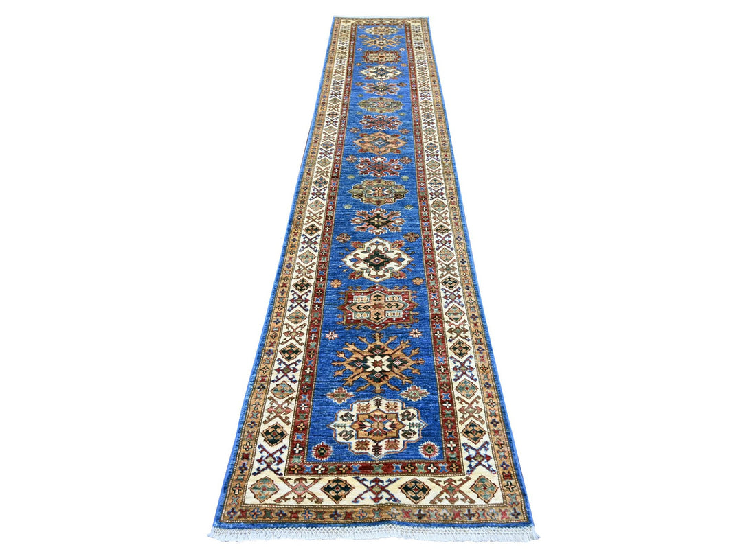 2'6" x 12'11" New Hand Knotted Blue Wool Runner Oriental Rug - MOA10222207