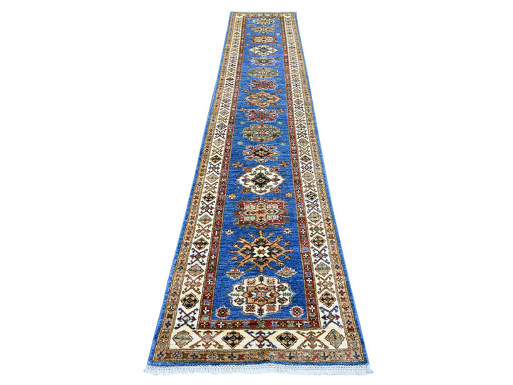2'6" x 12'11" New Hand Knotted Blue Wool Runner Oriental Rug - MOA10222207