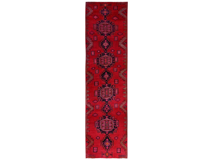 3'1" x 12'4" Vintage Hand Knotted Red Wool Runner Oriental Rug - MOA1022220
