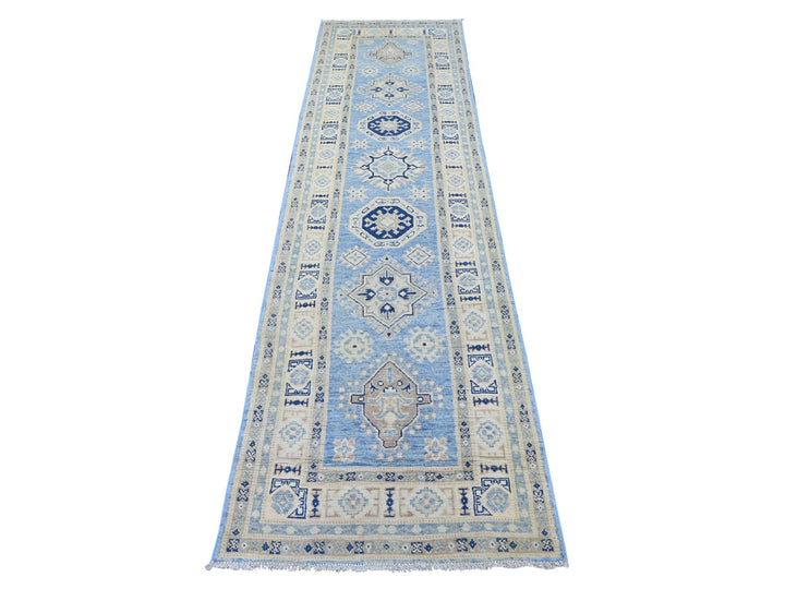 2'8" x 9'7" New Hand Knotted Blue Wool Runner Oriental Rug - MOA10222214