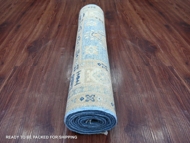 2'8" x 9'7" New Hand Knotted Blue Wool Runner Oriental Rug - MOA10222214