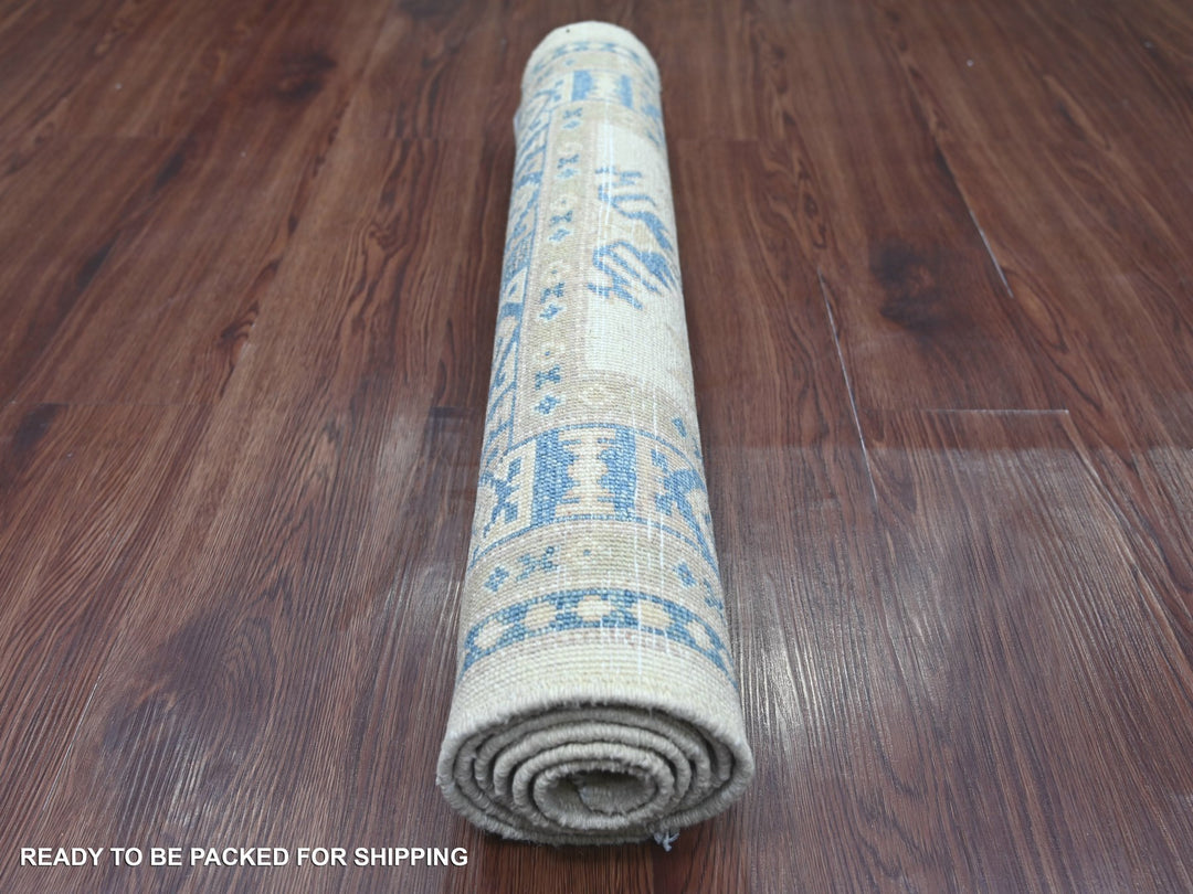 2'6" x 5'3" New Hand Knotted Ivory Wool Runner Oriental Rug - MOA10222215