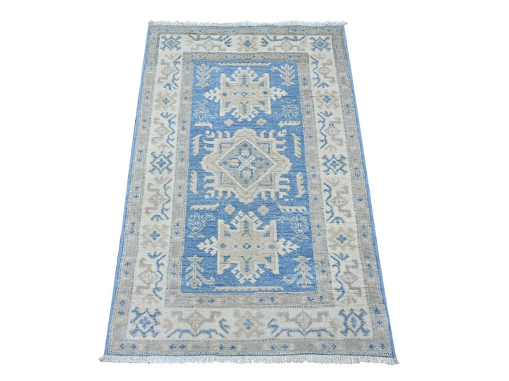 2'9" x 4'2" New Hand Knotted Blue Wool Rectangle Oriental Rug - MOA10222217