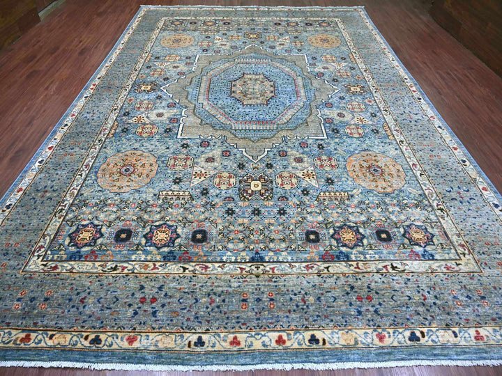 9'11" x 14'1" New Hand Knotted Blue Wool Rectangle Oriental Rug - MOA10222220