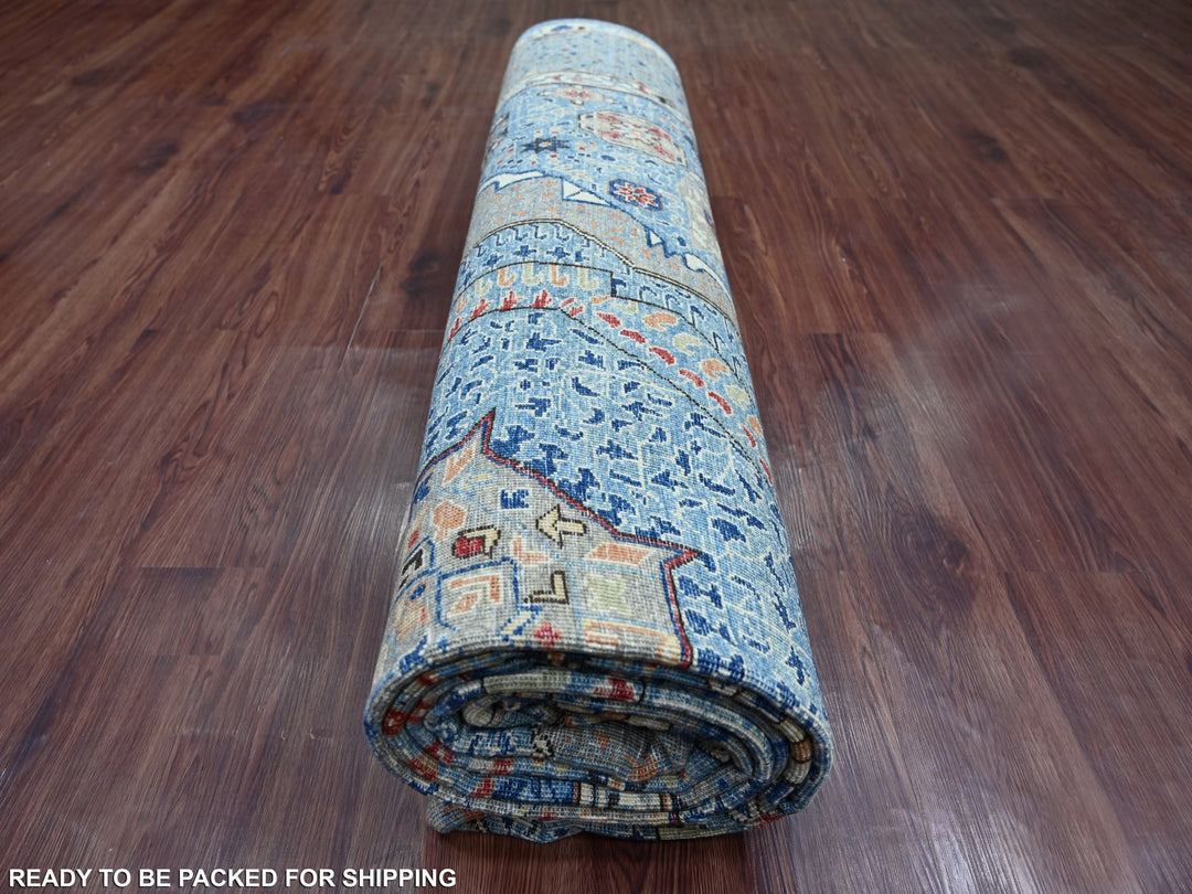 9'11" x 14'1" New Hand Knotted Blue Wool Rectangle Oriental Rug - MOA10222220