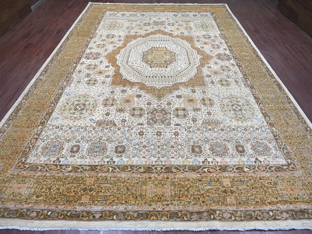 9'10" x 13'9" New Hand Knotted Ivory Wool Rectangle Oriental Rug - MOA10222223
