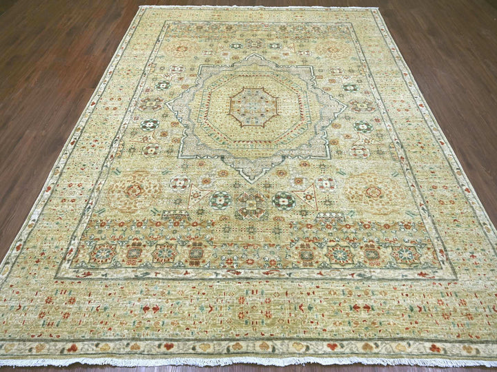 7'11" x 10'1" New Hand Knotted Green Wool Rectangle Oriental Rug - MOA10222225