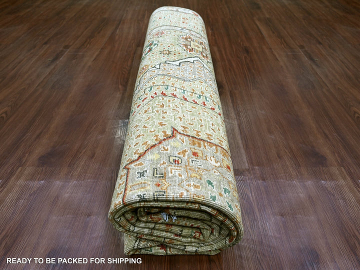 7'11" x 10'1" New Hand Knotted Green Wool Rectangle Oriental Rug - MOA10222225