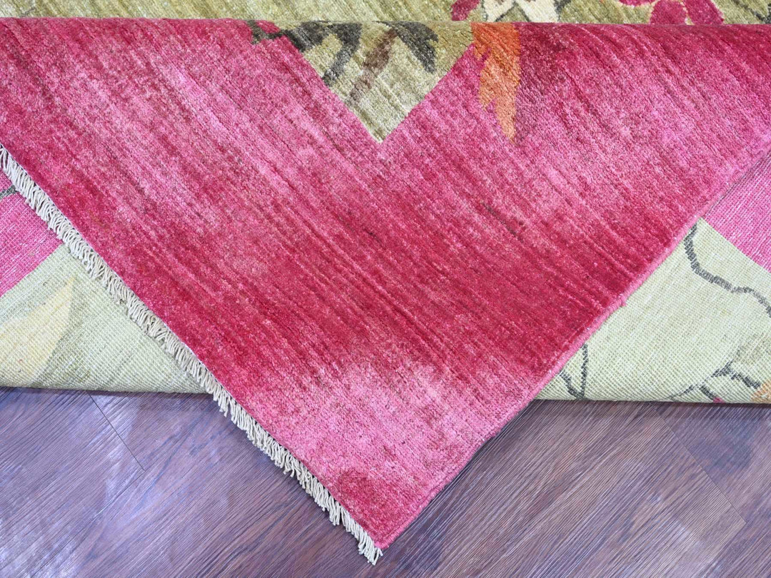 9'0" x 11'9" New Hand Knotted Green Wool Rectangle Oriental Rug - MOA10222229