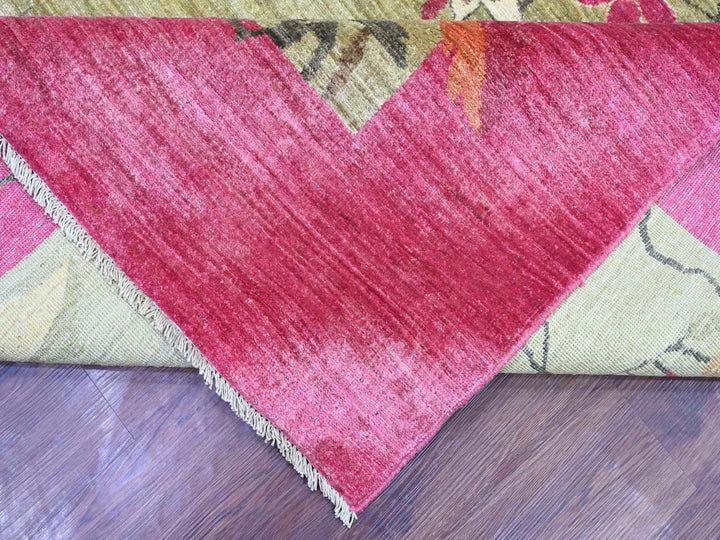 9'0" x 11'9" New Hand Knotted Green Wool Rectangle Oriental Rug - MOA10222229